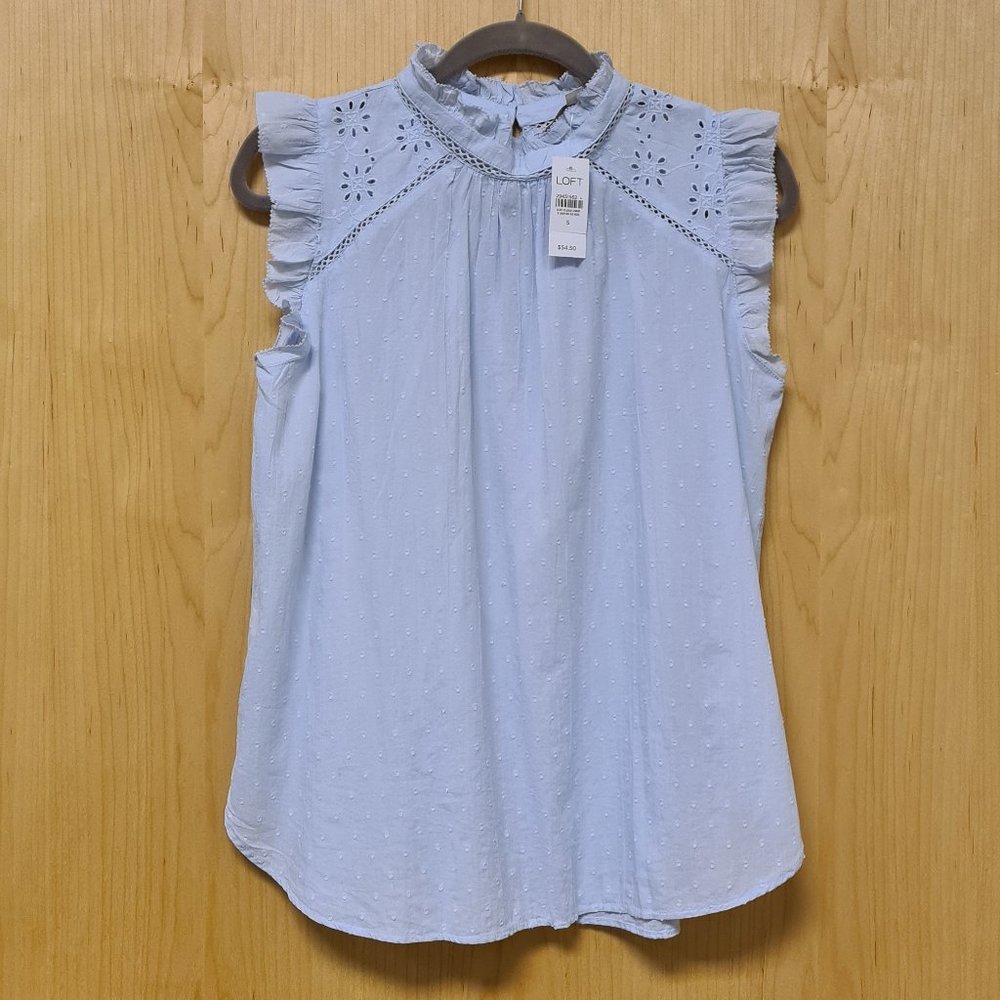 Loft NWT Blue Eyelet Ruffle Top Blouse size S